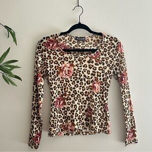 Y2K Morgan De Toi Leopard & Roses Mesh Long Sleeve